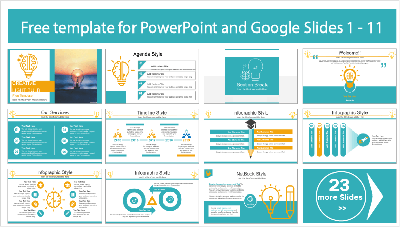 Descargar gratis plantillas estilo Bombilla Creativa para PowerPoint y temas Google Slides.