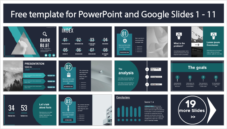 Descargar gratis plantillas Azul Oscuro para PowerPoint y temas Google Slides.