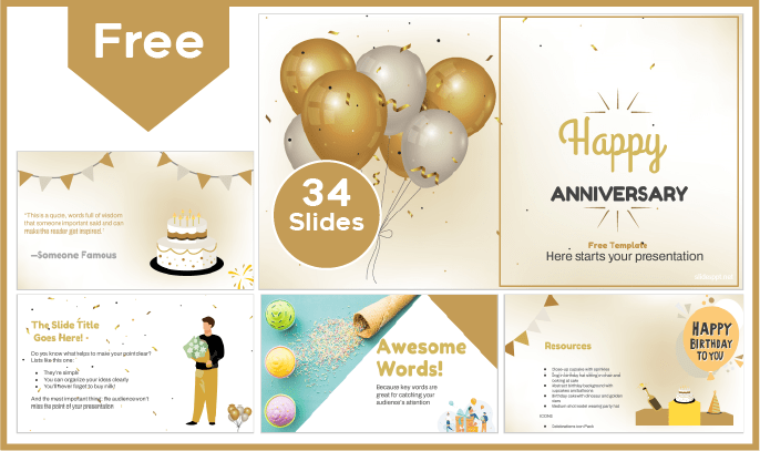 Modelo de Feliz Aniversário gratuito para PowerPoint e Google Slides.