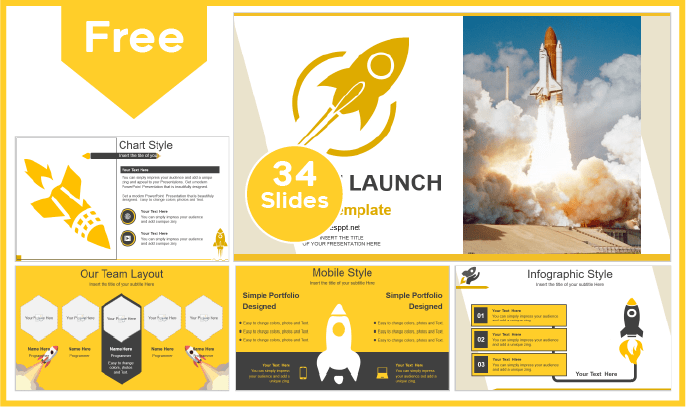 Modelo de lançamento gratuito de foguetões para PowerPoint e Google Slides.