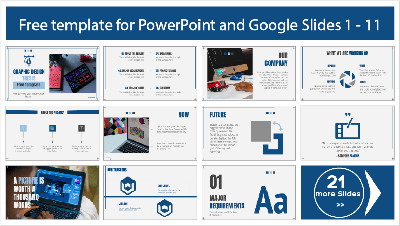 Descargar gratis plantillas para Tesis de Diseño Gráfico en PowerPoint y temas Google Slides.