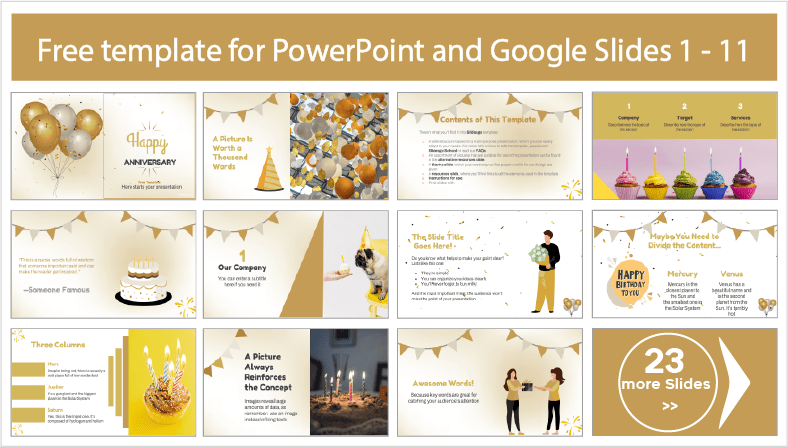 Descargar gratis plantillas de Feliz Aniversario para PowerPoint y temas Google Slides.