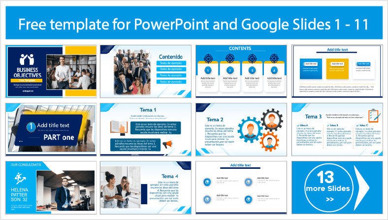 Descarregar gratuitamente modelos de objectivos empresariais para os temas PowerPoint e Google Slides.
