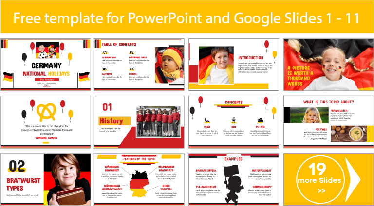Descarregar gratuitamente os modelos do Dia da Unidade Alemã Kids para temas de PowerPoint e Google Slides.