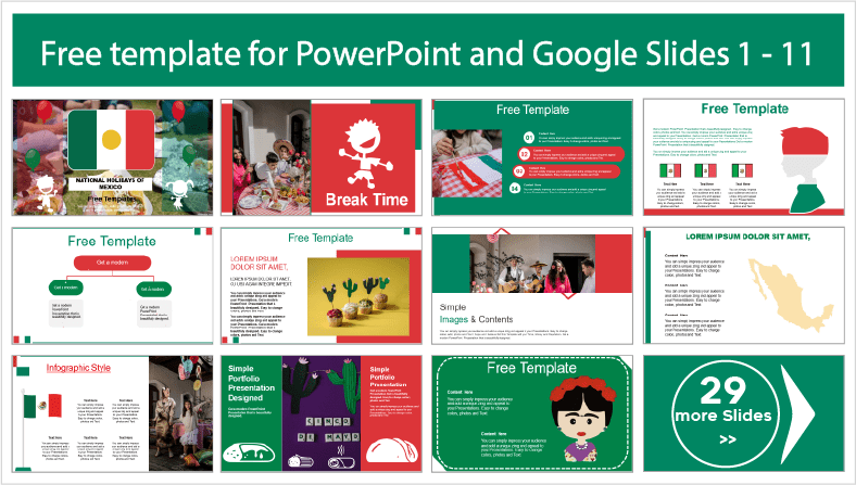 Baixe modelos gratuitos de Fiestas Patrias de México para crianças nos temas PowerPoint e Google Slides.