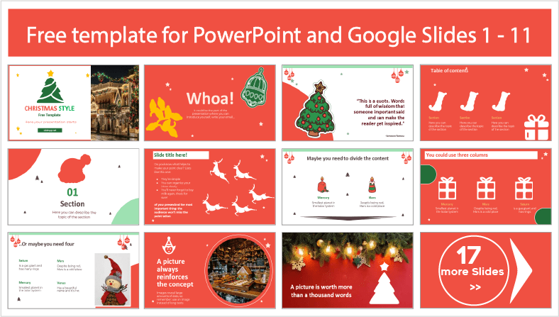 Free downloadable Christmas style PowerPoint templates and Google Slides themes.