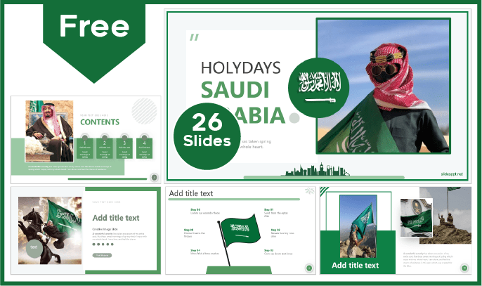 Free modern Saudi Arabia National Day template for PowerPoint and Google Slides.