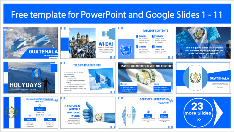 Téléchargez gratuitement des modèles modernes de Fiestas Patrias de Guatemala pour les thèmes PowerPoint et Google Slides.