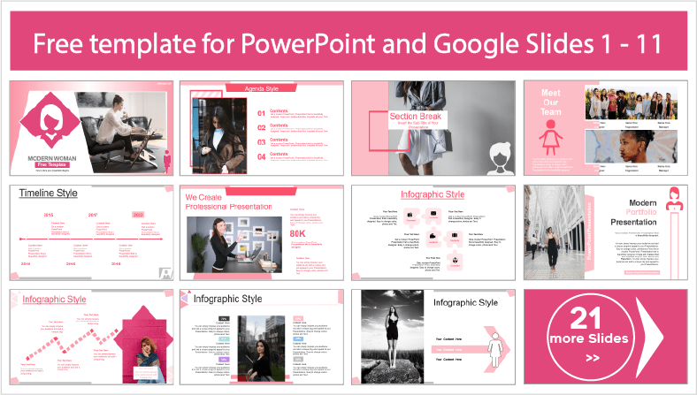 Modern Woman Templates for free download in PowerPoint and Google Slides themes.