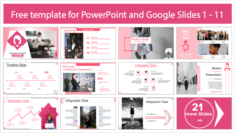 Descarregar gratuitamente modelos do PowerPoint Modern Woman e temas do Google Slides.