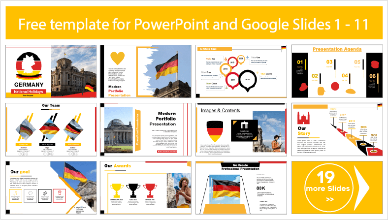Descarregar gratuitamente os modelos do Dia da Unidade Alemã para temas de PowerPoint e Google Slides.