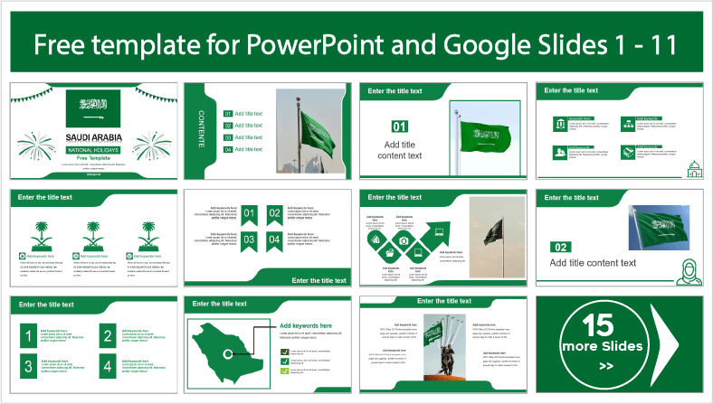 Saudi Arabia National Day Templates for free download in PowerPoint and Google Slides themes.