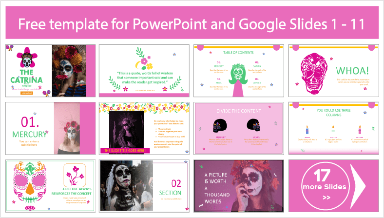 Descarregar gratuitamente os modelos Catrina para temas de PowerPoint e Google Slides.