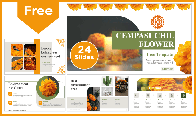 Free Cempasúchil Flower Template for PowerPoint and Google Slides.