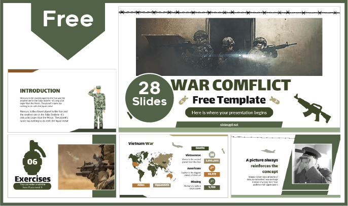 Modèle gratuit de conflit de guerre pour PowerPoint et Google Slides.