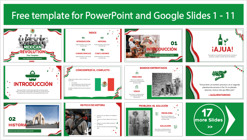 Descarregar gratuitamente os modelos da Revolução Mexicana para temas de PowerPoint e Google Slides.