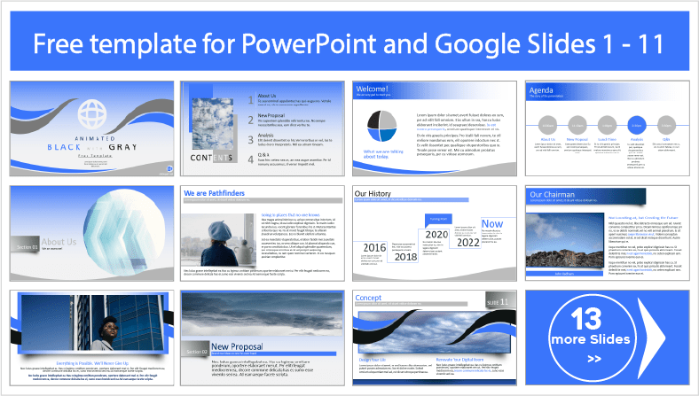 Gray with Blue animated templates for free download in PowerPoint and Google Slides themes.