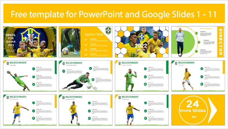 Brazil templates for Qatar 2022 for free download in PowerPoint and Google Slides themes.