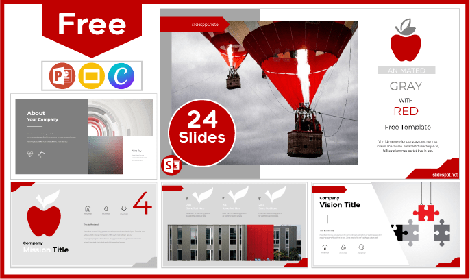 Free Gray with Red animated template for PowerPoint and Google Slides.