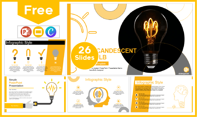 Modelo gratuito de lâmpada incandescente para PowerPoint e Google Slides.