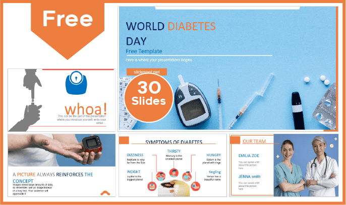 Plantilla de Día Mundial de la Diabetes gratis para PowerPoint y Google Slides.