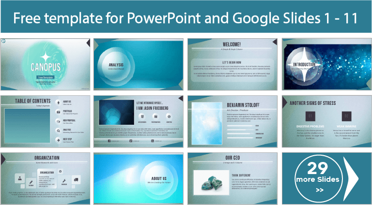 Descargar gratis plantillas animadas Canopus para PowerPoint y temas Google Slides.