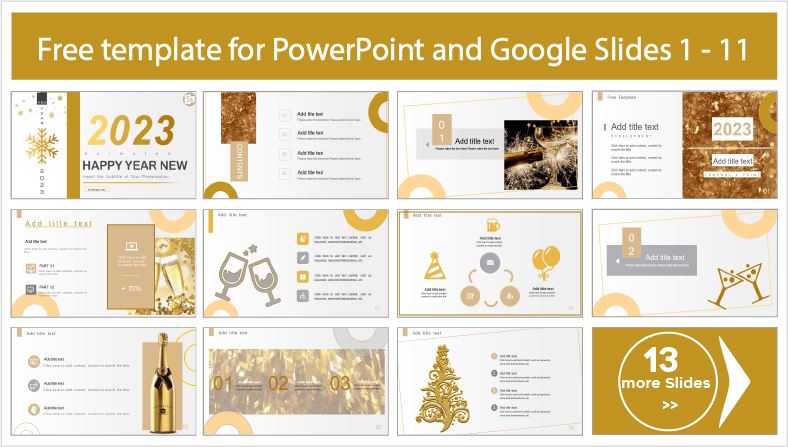 Happy New Year 2023 animated templates for free download in PowerPoint and Google Slides themes.
