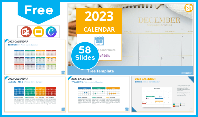 Plantillas de Calendarios 2023 gratis para PowerPoint y Google Slides.