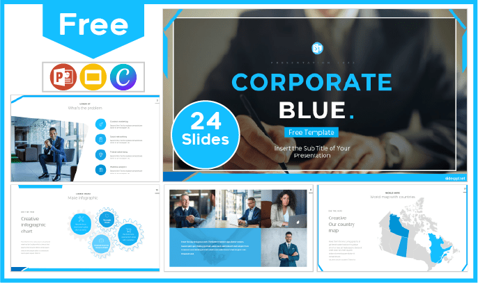 Kostenlose blaue Unternehmensvorlage für PowerPoint und Google Slides.
