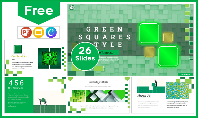 Free Green Squares style template for PowerPoint and Google Slides.
