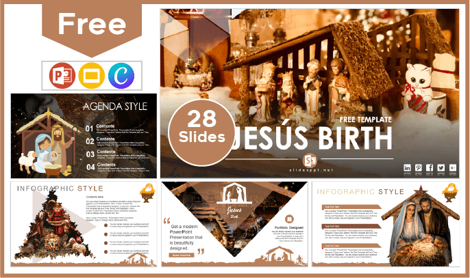 Modelo gratuito do nascimento de Jesus para PowerPoint e Google Slides.