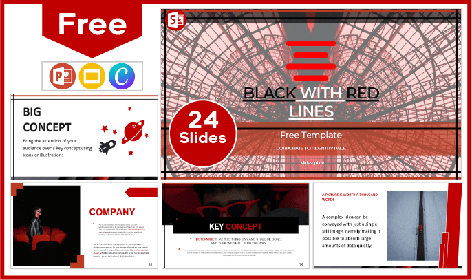 Free Black and Red lines style template for PowerPoint and Google Slides.