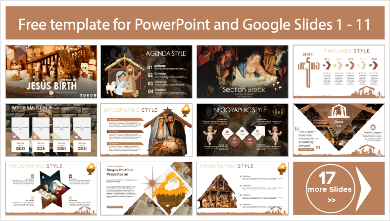 Baixe gratuitamente os modelos de nascimento de Jesus para os temas PowerPoint e Google Slides.