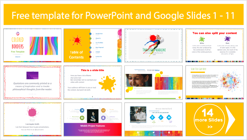 Laden Sie kostenlose Vorlagen mit farbigen Umrandungen für PowerPoint und Google Slides herunter.