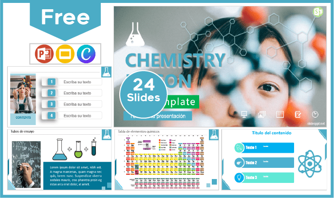 Modelo de Aula de Química Gratuita para PowerPoint e Google Slides.