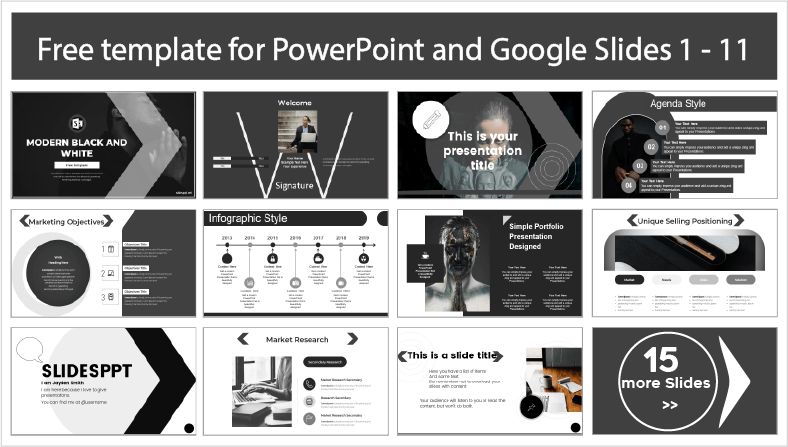 Descargar gratis plantillas moderna Blanco y Negro para PowerPoint y temas Google Slides.