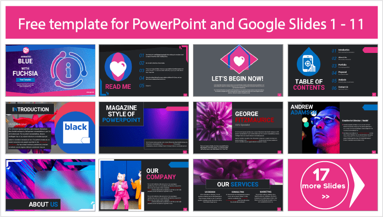 Baixe modelos gratuitos de azul com fúcsia para PowerPoint e temas para Google Slides.
