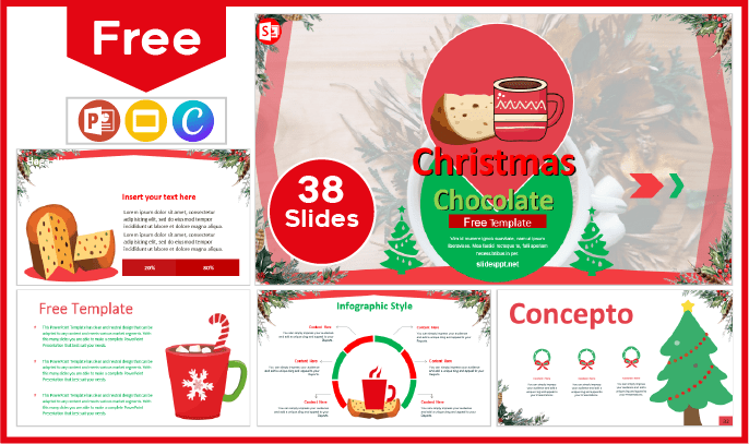 Modèle gratuit de chocolat chaud de Noël pour PowerPoint et Google Slides.