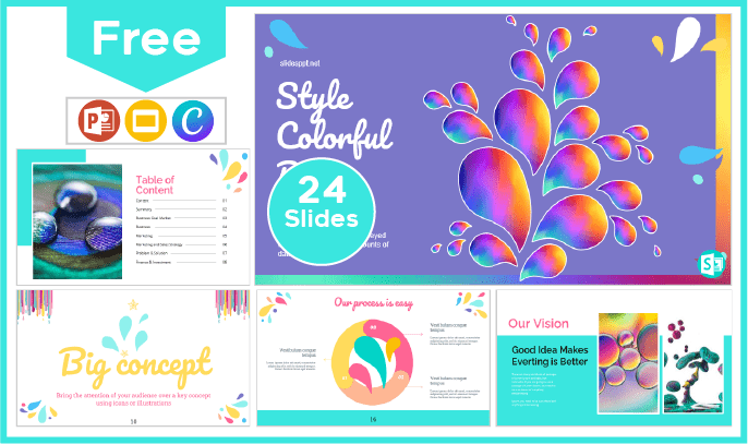 Modèle gratuit de style gouttes colorées pour PowerPoint et Google Slides.