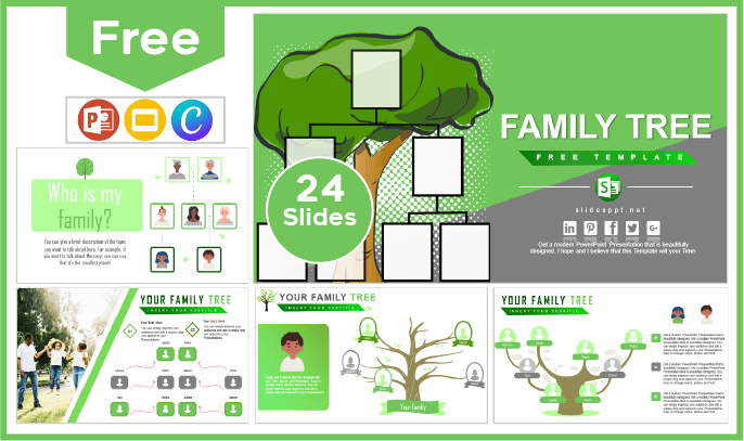 Modèle gratuit d'arbre généalogique pour PowerPoint et Google Slides.