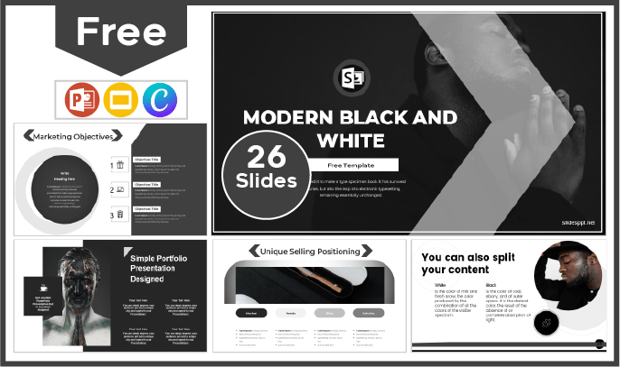Plantilla moderna Blanco y Negro gratis para PowerPoint y Google Slides.