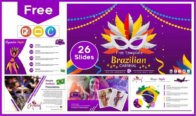 Modèle gratuit de carnaval de Rio de Janeiro pour PowerPoint et Google Slides.