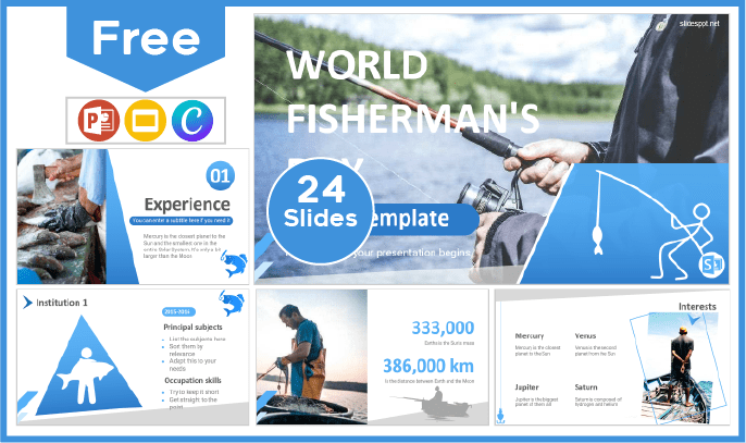 Modelo gratuito do Dia Mundial do Pescador para PowerPoint e Google Slides.