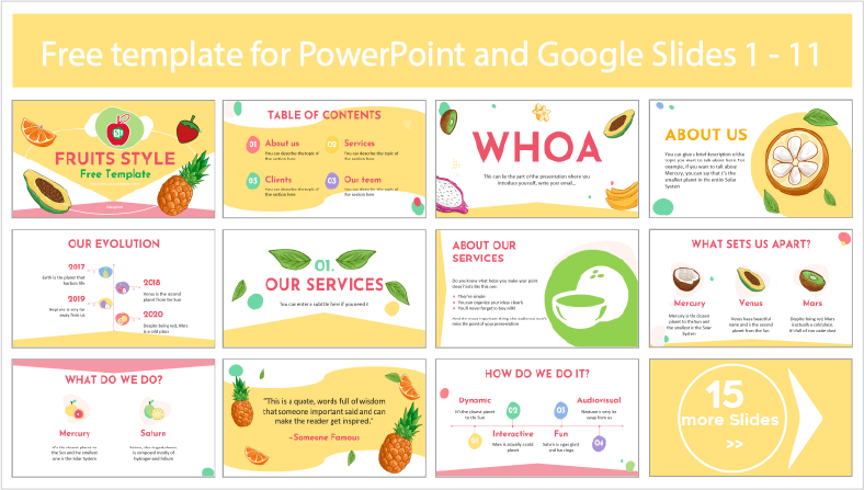 Descargar gratis plantillas estilo Frutas para PowerPoint y temas Google Slides.