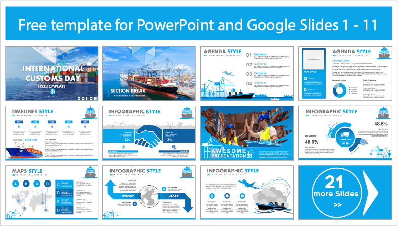 Baixe gratuitamente os modelos do Dia Internacional da Alfândega para os temas PowerPoint e Google Slides.
