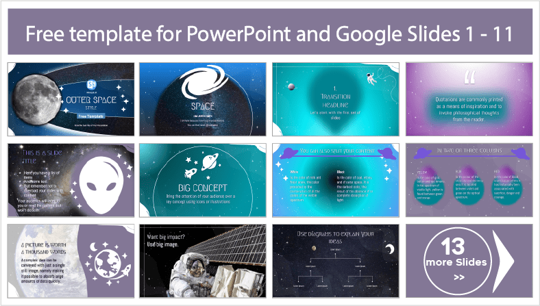 Faça o download gratuito dos modelos do Outer Space no estilo PowerPoint e dos temas do Google Slides.