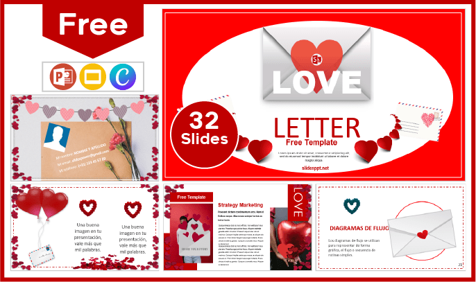 Modelo gratuito de cartas de amor para PowerPoint e Google Slides.