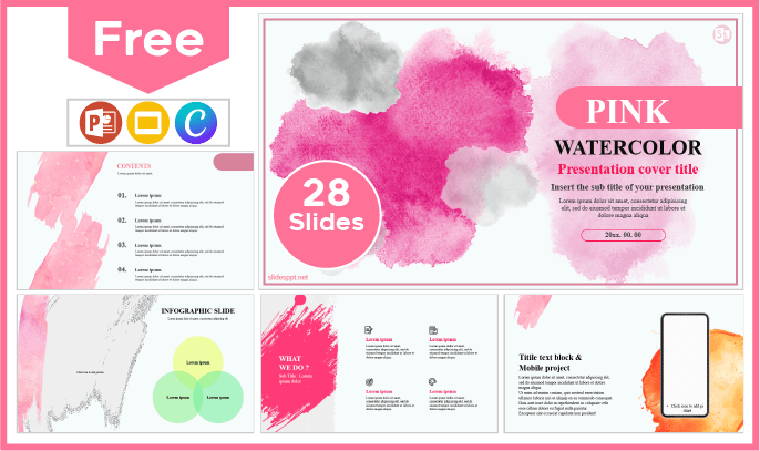 Modelo aquarela Cor-de-Rosa rosa gratuito para PowerPoint e Google Slides.