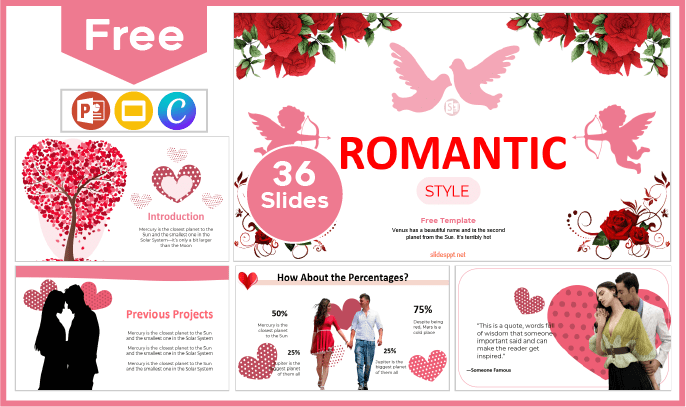 Modelo gratuito de estilo romântico para PowerPoint e Google Slides.