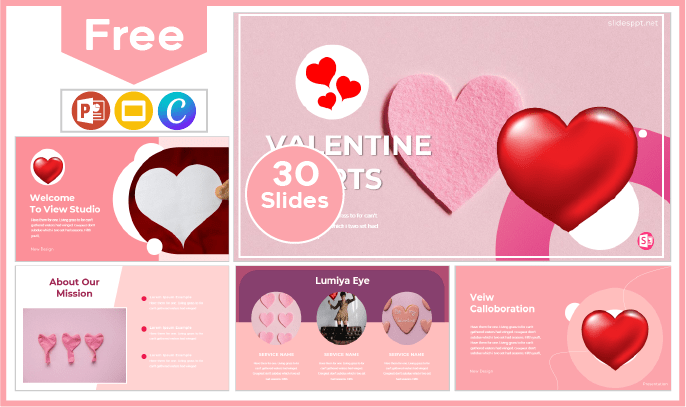 Modelo gratuito de corações do Dia dos Namorados para PowerPoint e Google Slides.